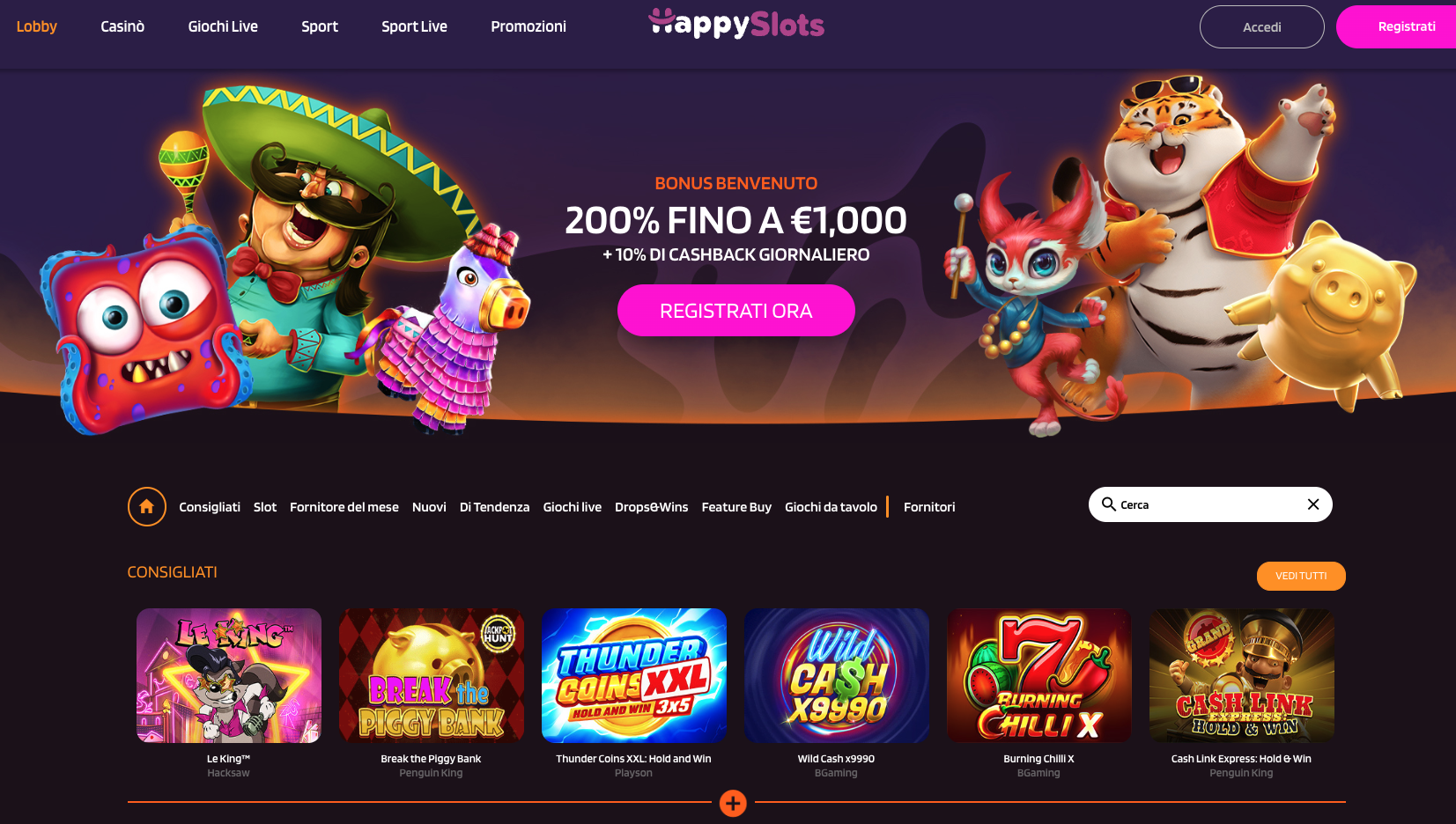 Happyslots front page