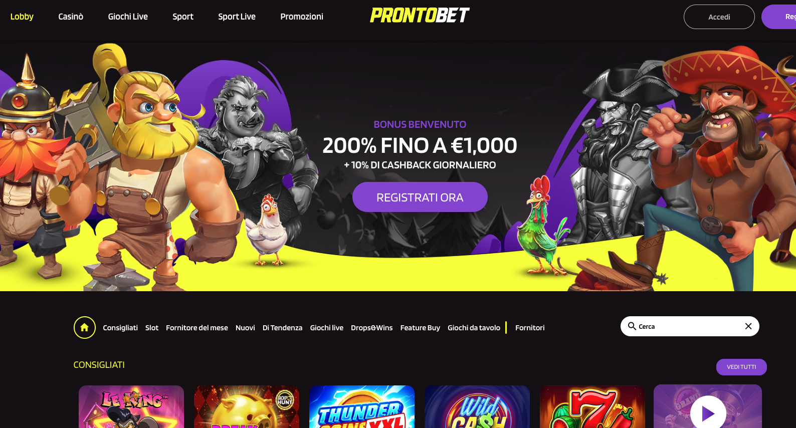 Prontobet front page